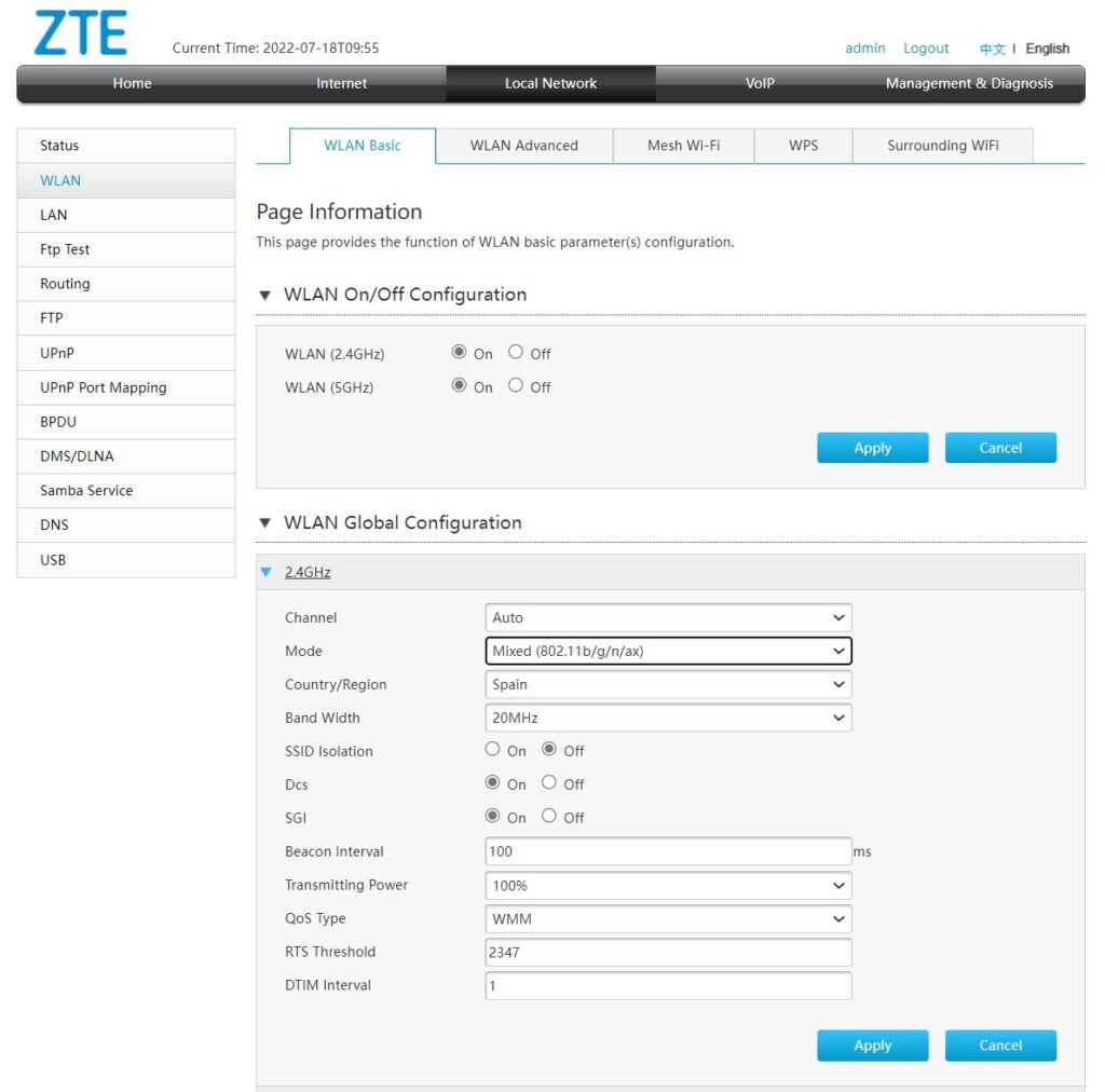 WLAN 2Ghz Mode