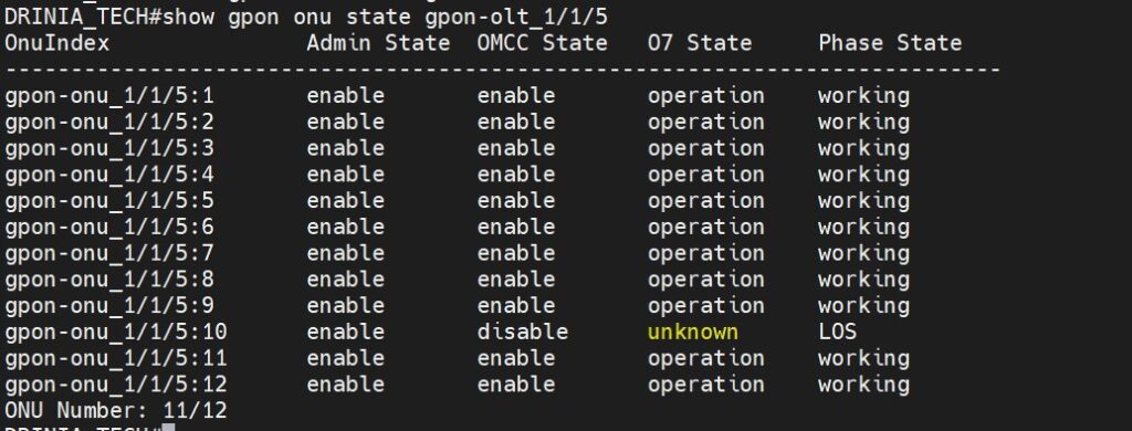 show gpon onu state
